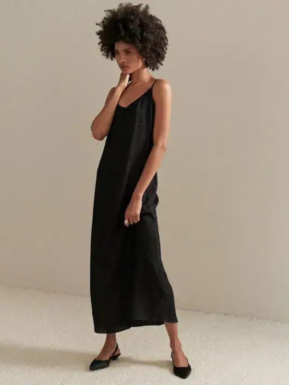 Jenni Kayne Fete Black Slip Maxi Dress with Thin Straps